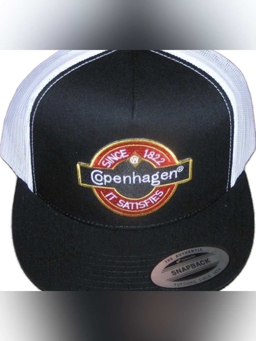 Copenhagen Embroidered Patch Mesh Snapback Flat Bill Trucker Hat